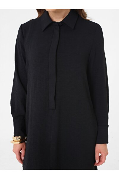 Refka Tunic Pants with Slit Front and Half Placket Two-Piece Set - Black -