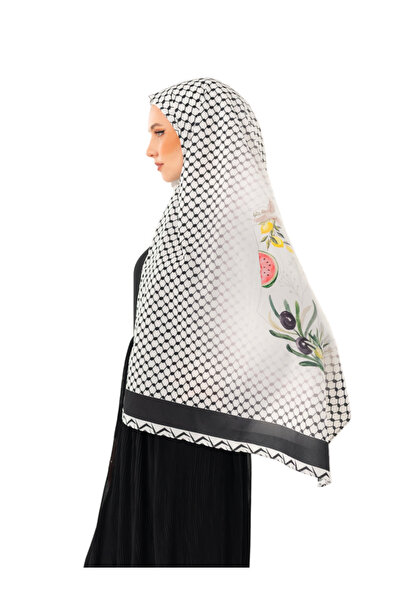 Zaytoon Shawl Kefiye Without Tassels Green Olive Branch Digital Printed Palestine Shawl S100043