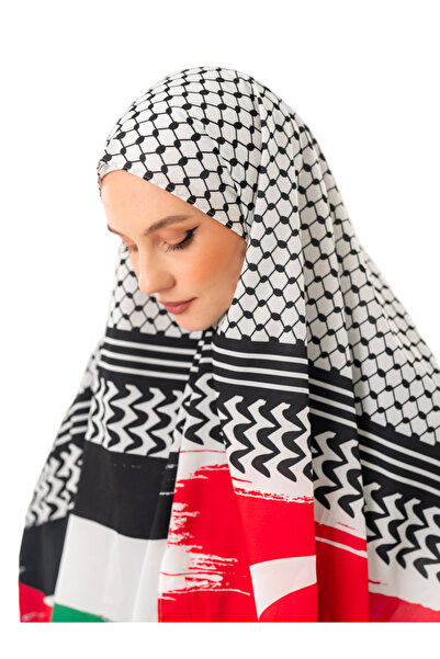 Zaytoon Shawl with Kefiye Pattern, Palestine and Turkey Flags, Digital Printed Palestine Shawl S100044