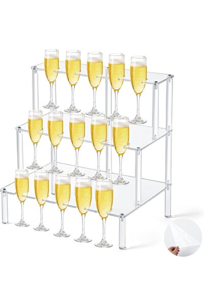 Slasa 3-Tier Acrylic Champagne Tower 50×53×50 cm – 15-Slot Wall-Mount Wine & ...