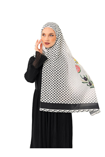 Zaytoon Shawl Kefiye Without Tassels Green Olive Branch Digital Printed Palestine Shawl S100043
