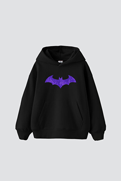 Sekizbiraltı Bat Bat Printed Oversize Unisex Black Hoodie
