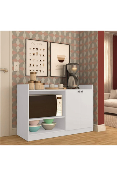 Tdesigno Zarif Çok Amaçlı Dolap-Mikrodalga-Erzak-Airfryer-Mutfak-Kiler Dolabı-Kahve Köşesi-Beyaz-120 cm