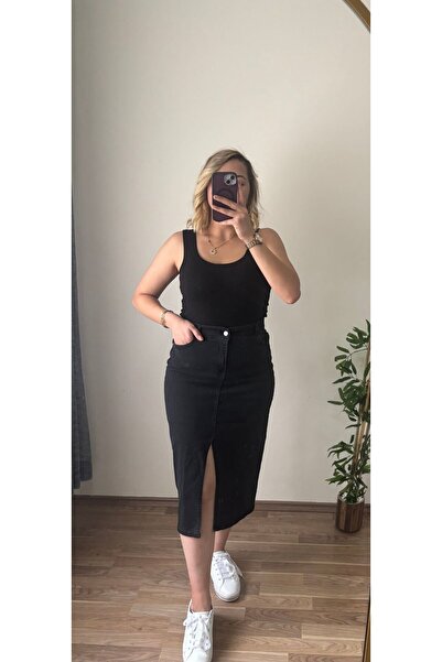 Butik Önden Yırtmaçlı Kot Etek