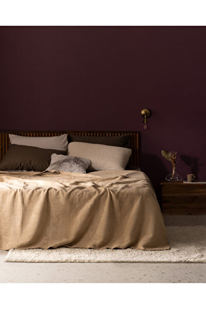 Madame Coco Κουβέρτα από βαμβακερό ζακάρ διπλής χρήσης - Camel