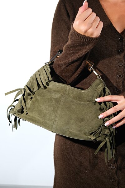 LuviShoes Astren Green Suede Genuine Leather Tassel Women's Shoulder Bag