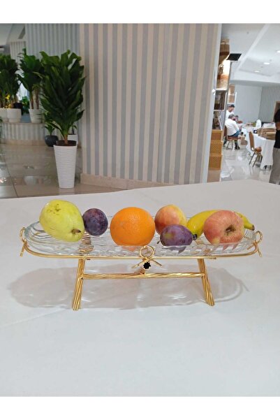 AZADE BAKIR FİYONK TEKLİ KAHVALTILIK CAM SUNUM TABAK GOLD