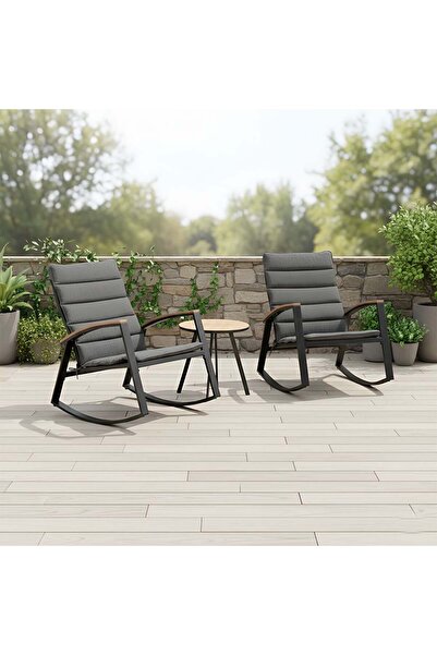 Danube Home Raven 1 + 2-Seater Rocking Balcony Set - Dark Grey, 2 Chairs & Table, 1 Year Warranty, Black