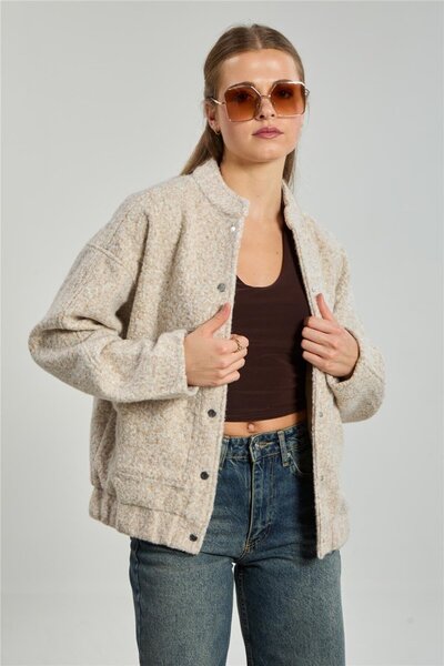 BARRELS AND OIL Kadın Çıtçıtlı Bomber Ceket - Taş Rengi