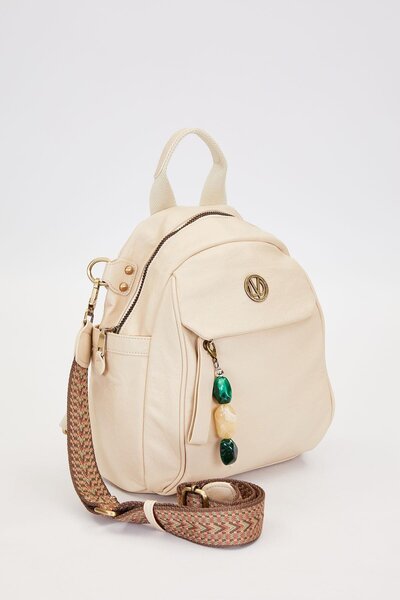 Levidor Cream Stone Charm Detailed Shoulder Bag