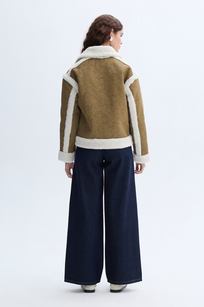 Mudo Fur Detailled Stand-Up Collar Crop Coat Jacket