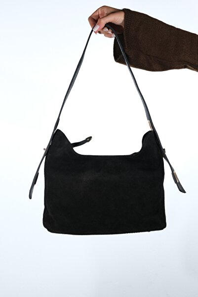 LuviShoes York Black Suede Genuine Leather Women's Shoulder Bag