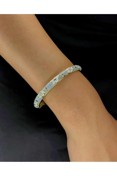 Sasa Steel Jewelry Mineli Kelepçe Bileklik Gri Beyaz Çiçekli