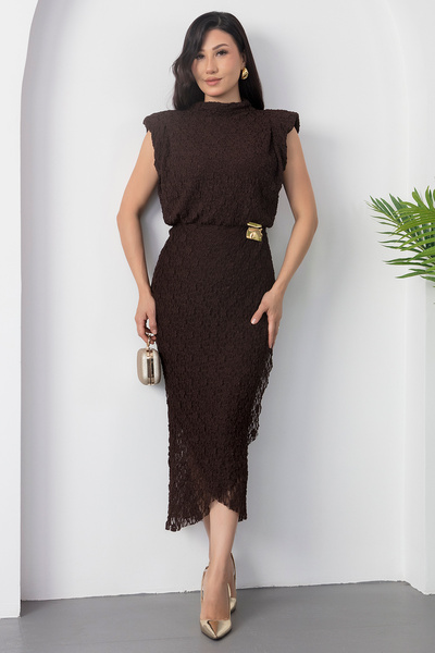 PULLIMM Φόρεμα με ψηλό γιακά με επένδυση ώμου με δαντέλα NY3022