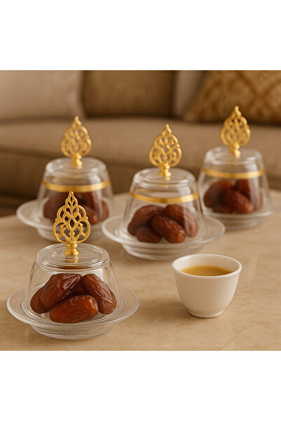 Byblos Turkish Glass Date And Sweets Bowl With Decor, Diameter 27 Cm, Depth 5 Cm, Set Of 4