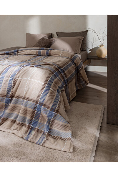 Madame Coco Antonin Çift Kişilik Welsoft Polar Baskılı Battaniye - Mavi/Bej