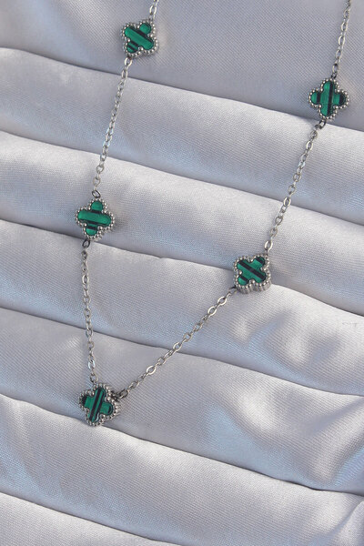 Skygo Minimal Green 316l Silver Color Clover Necklace - Tj-bko8999