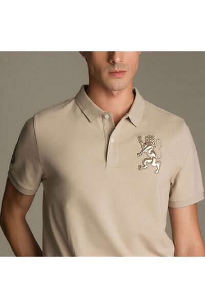 Giordano Men's 3D Lion Polo: Slim Fit, Bold Embroidery, Premium Pique