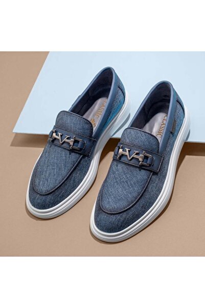 BMoD Mocasini bărbătești albaștri cu accesoriu metalic MOD11650