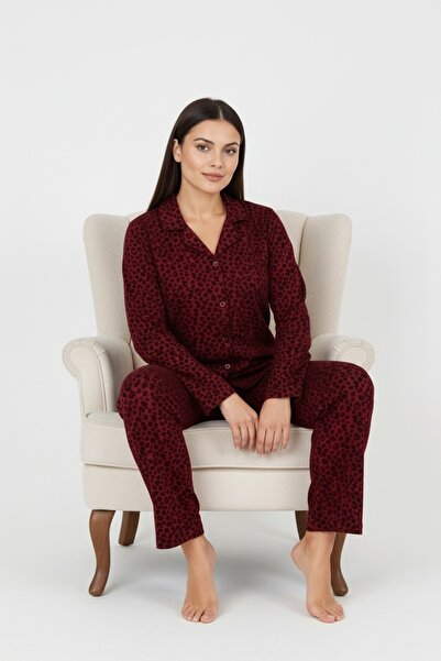 Bravie Luxury Soft Burgundy Leopard Print Long Sleeve Women's Pajama Set – Plus Size 3002