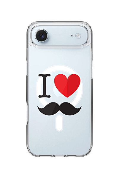 Stylizedd جراب MagSafe كلاسيكي شفاف لهاتف iPhone Air، غطاء شفاف ناعم هجين - I Love Moustashe