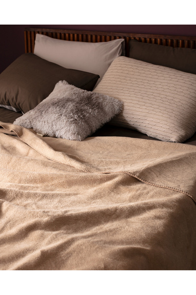 Madame Coco Κουβέρτα από βαμβακερό ζακάρ διπλής χρήσης - Camel