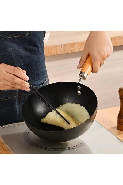 MOSTAFA 28cm High Quality Carbon Steel Wooden Handle Frying Pan