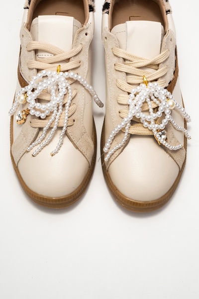 LuviShoes Taren Beige Genuine Leather Pearl Buckle Women's Casual Sports Shoes