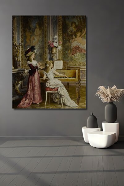 Teona Ahşap Dekoratif Ahşap Dikdörtgen Tablo Piyano Başında Kadınlar