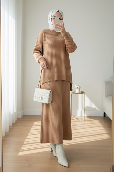 MODAQU Σετ Τούνικ Τζιλάνι με Φούστα - Καμέλ