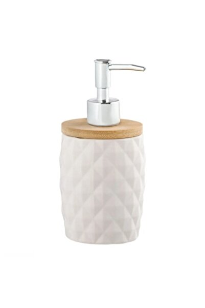 Wonderland Dozator Ceramic cu Capac din Bambus Alb Diamond pentru Sapun Lichi...