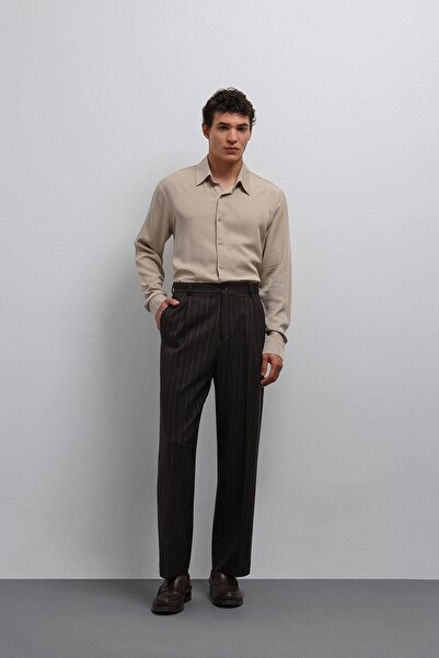 Antioch Coffee Relax Fit Striped Men's Trousers
