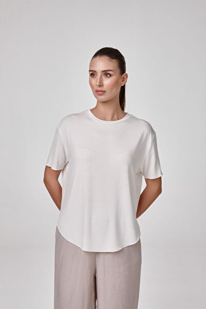 relactive Tricou de bază modal cu mânecă scurtă și gât rotund pentru femei C1...