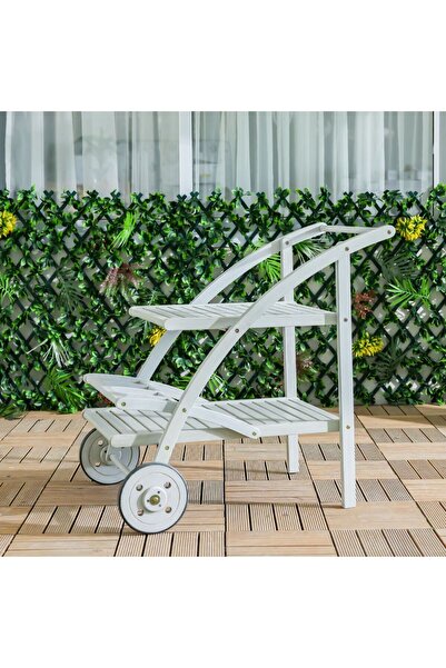 Danube Home عربة تقديم خشبية - عربة أدوات خارجية رمادية اللون، 87×64×87 سم، م...