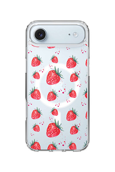 Stylizedd جراب MagSafe كلاسيكي شفاف لهاتف iPhone Air، غطاء شفاف ناعم هجين - نقشة الفراولة المتقطرة