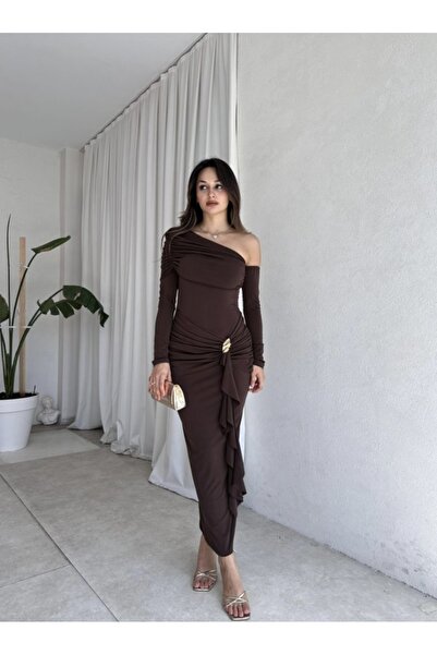 MOVELLA FASHİON Maxi Size New Season Santa Dress with Brooch Detail