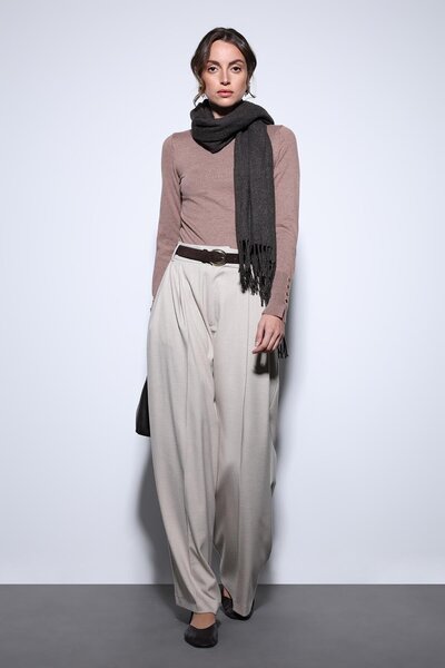 Antioch Beige Pleated Palazzo Women's Trousers