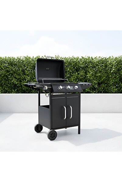 Danube Home شواية غاز بأربع شعلات - ملحق طبخ وتخييم خارجي من الفولاذ الأسود