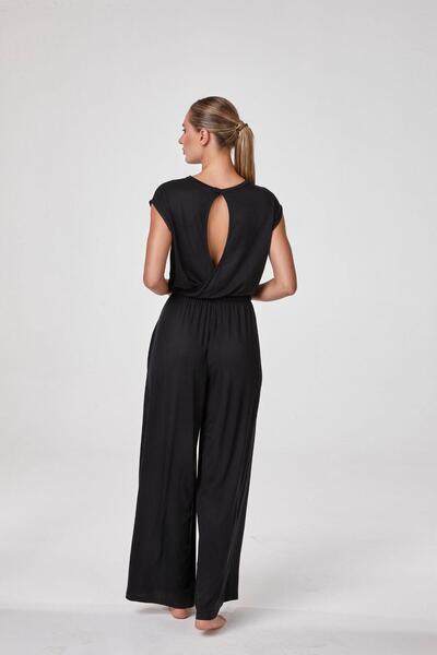relactive Women's Black Backless Wide Leg Modal Premium Jumpsuit C7T4N5O2