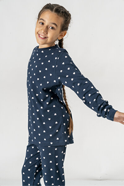 Irmak kids Heart Patterned 100% Cotton Interlock Combed Cotton Girls' Pajama Set