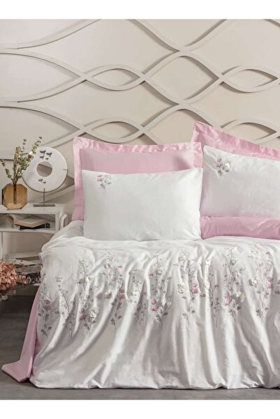 Cotton Box 3D Nakışlı Saten Çift Kişilik Nevresim Takımı - Çeyizlik Özel Yapı...