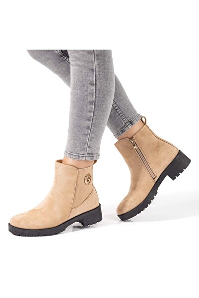 Modlet.ro Women's beige suede boots with zipper MOD10846