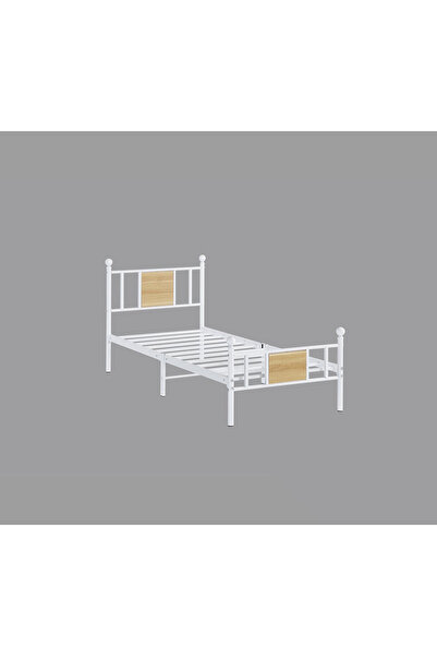DEC4 Modern single iron bed with elegant decorative wooden panel