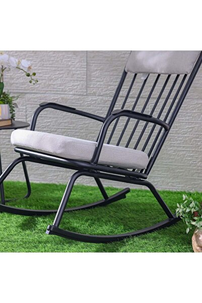 Danube Home Henry 1 + 2-Seater Rocking Balcony Set - Beige/Black - Steel & Polyester - 1-Year Warranty