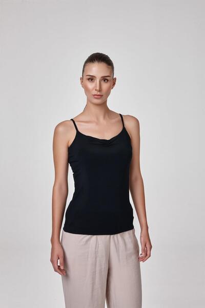 relactive Women's Black Thin Strap Modal Draped Tank Top C5T0N5O2