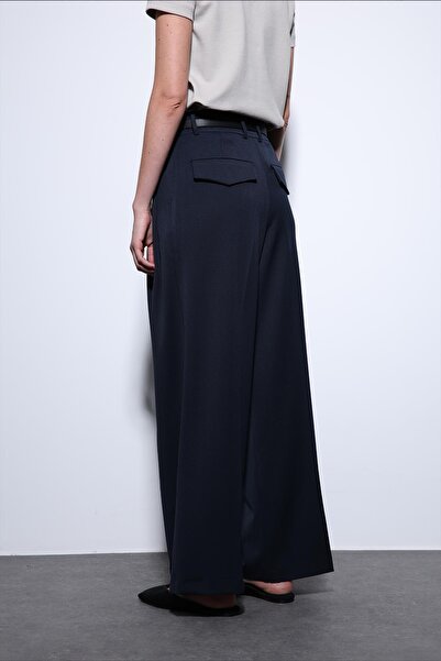 Antioch Navy Blue Pleated Palazzo Women's Trousers