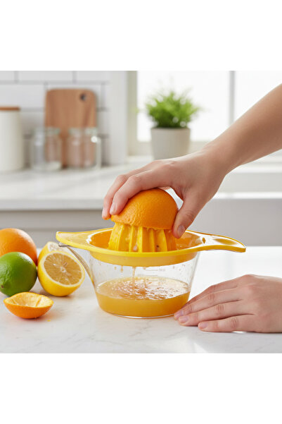 Köken Storcător manual de citrice, plastic PP fără BPA, robust, pentru sucuri, cu bol colector și sită, galben