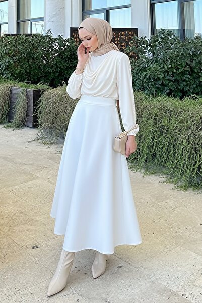 zhrcelebi Scuba Flared Skirt 0023 - White
