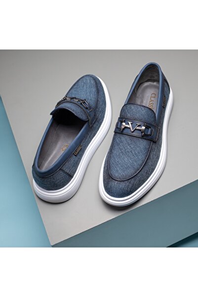 BMoD Mocasini bărbătești albaștri cu accesoriu metalic MOD11650