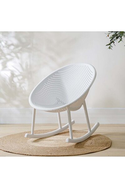 Danube Home كرسي ريان الهزاز الخارجي - بلاستيك أبيض، مريح وأنيق للحياة الخارجية